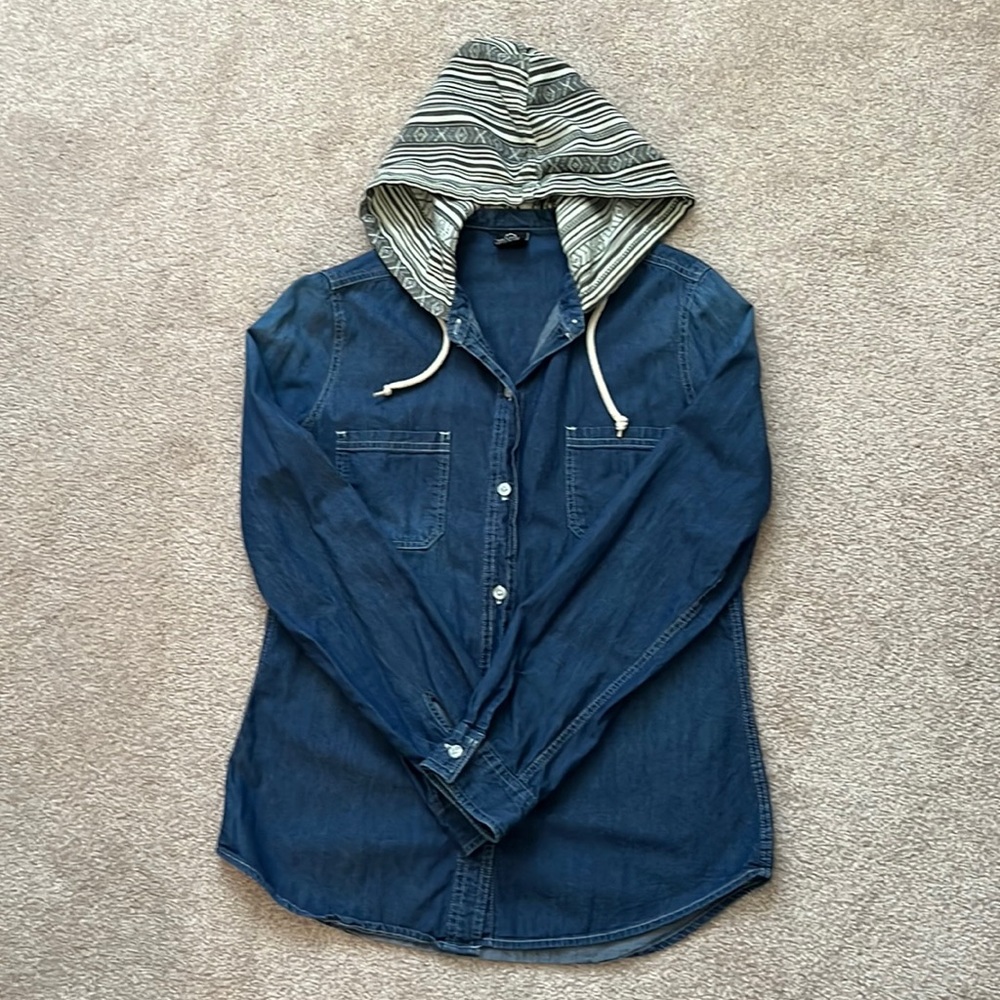 EMPYRE Women Denim & Plaid Button-up Long Sleeve